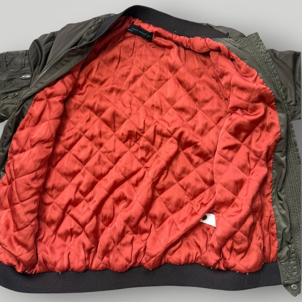 Zara Woman MA-1 Bomber Jacket Olive Green Orange Lining Size M - Picture 5 of 8